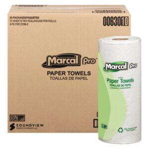 100% Premium Recycled Kitchen Roll Towels, 2-Ply, 11 X 9, White, 70/roll, 30 Rolls/carton | Bundle of 5 Cartons
