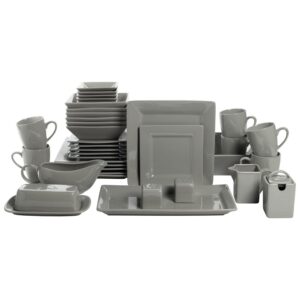 10 Strawberry Street Nova Square 40 Piece Stoneware Dinnerware Set, Gray