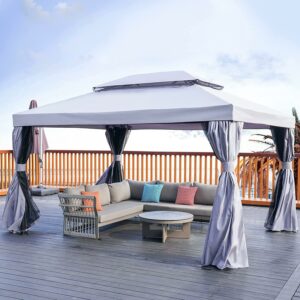 10"x13" Outdoor Patio Gazebo with Zipped Shade Curtains, Grey