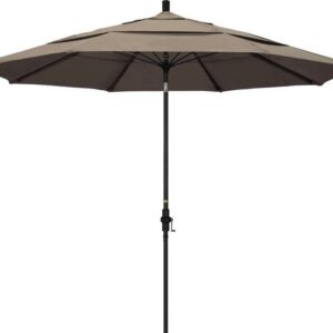 California Umbrella 11' Rd. Alum/Fiberglass Rib Patio Umb,Crank Lift/Collar Tilt, Dbl Wind Vent, Black Finish, Sunbrella Fabric Taupe
