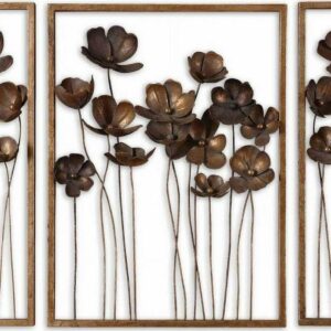 Uttermost Metal Tulips Traditional Iron Wall Art in Antiqued Gold (Set of 3)