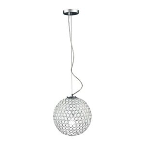 12 Inch Round Crystal Ball Sphere with Chrome Accents Pendant