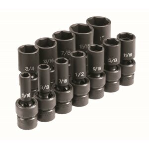 Grey Pneumatic 1212USD 12pc 3/8" Drive Semi Deep SAE Univ Impact Socket Set
