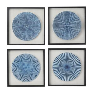 16" x 16" Radial Plates Starburst Framed Wall Art with Black Frame, by DecMode (4 Count)