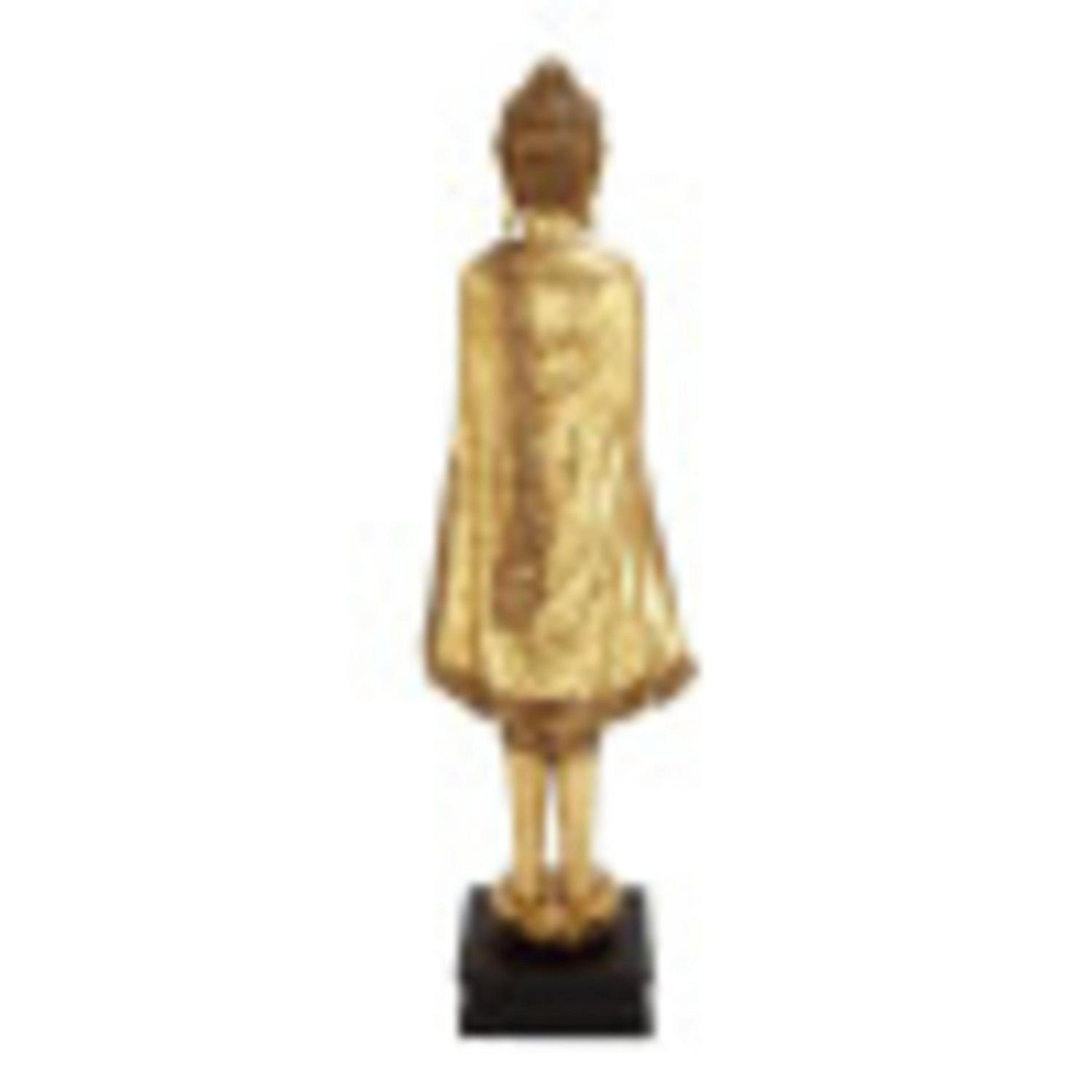 16" x 54" Gold Polystone Standing Floor Buddha Sculpture with Engraved Carvings and Relief Detailing, by DecMode - Image 12