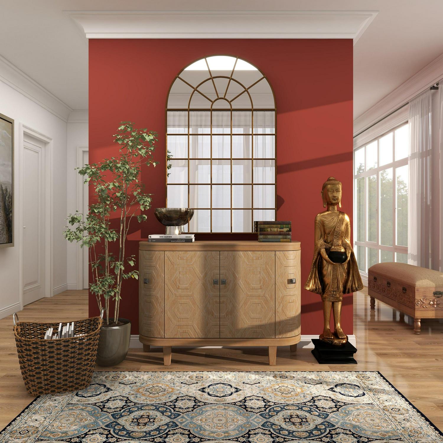 16" x 54" Gold Polystone Standing Floor Buddha Sculpture with Engraved Carvings and Relief Detailing, by DecMode - Image 16