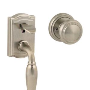 BALDWIN Prestige Wesley Single Cylinder Satin Nickel Door Handleset with Alcott Door Knob Featuring SmartKey Security