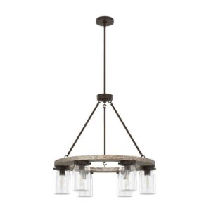 Hunter - Devon Park 6-light Onyx Bengal, Large Chandelier, Dimmable, Rustic Style, Wagon Wheel Shaped, for Bedrooms, Dining, Living Rooms - 19210