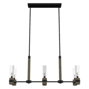 Hunter - River Mill 6-light Rustic Iron, Large Chandelier, Dimmable, Rustic Style, Linear Shaped, for Bedrooms, Dining, Living Rooms - 19470