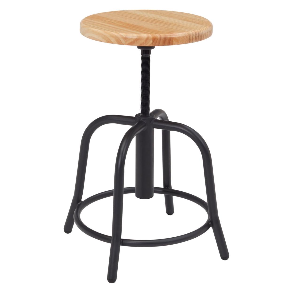 19" - 25" Height Adjustable Swivel Stool, Wooden Seat and Black Frame - Image 2