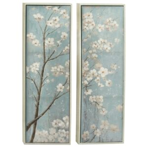 20" x 59" Cherry Blossom Floral Framed Wall Art with Silver Frame, by DecMode (2 Count)