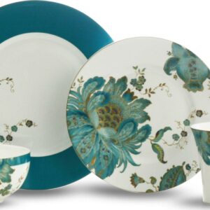 222 Fifth Eliza 16-Piece Porcelain Dinnerware Set, Blue, Dishwasher Safe