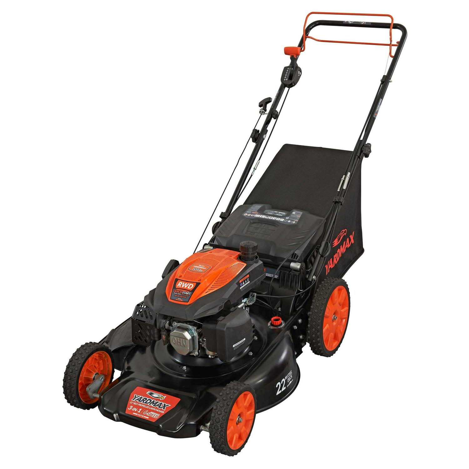 Yard Max 22 in. 201cc SELECT PACE 6 Speed CVT High Wheel RWD 3-in-1 Gas Walk Behind Self Propelled Lawn Mower - Image 3