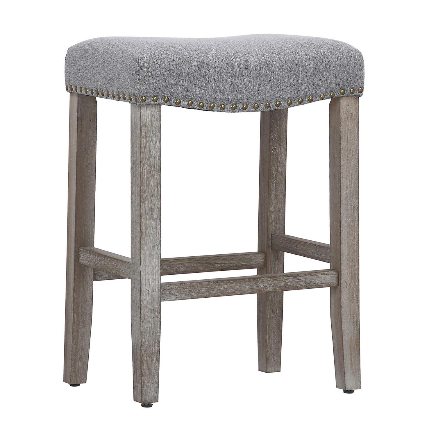 24" Inch Upholstered Saddle Seat Bar Stool (Set of 2), Antique Gray/Gray - Image 2