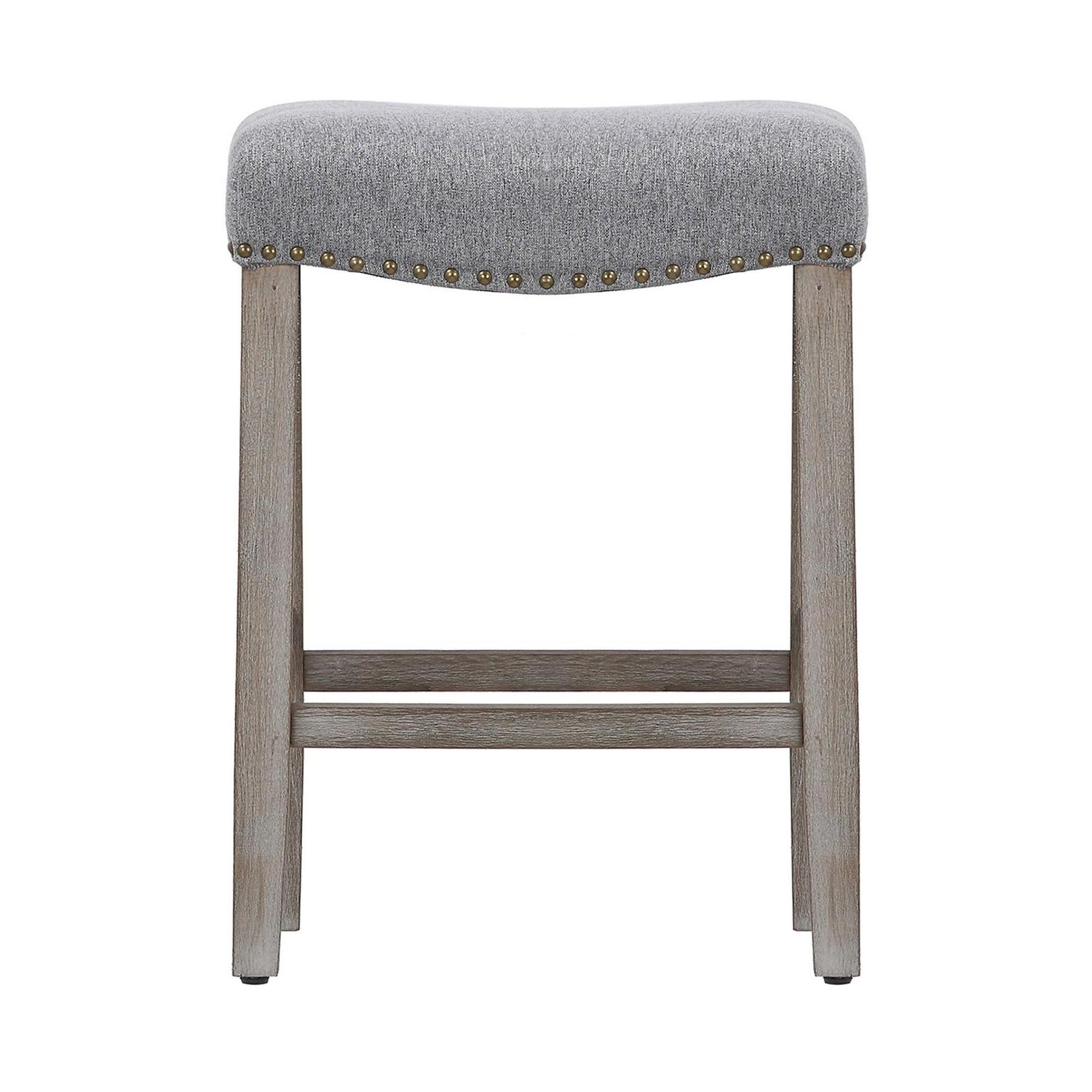 24" Inch Upholstered Saddle Seat Bar Stool (Set of 2), Antique Gray/Gray - Image 3