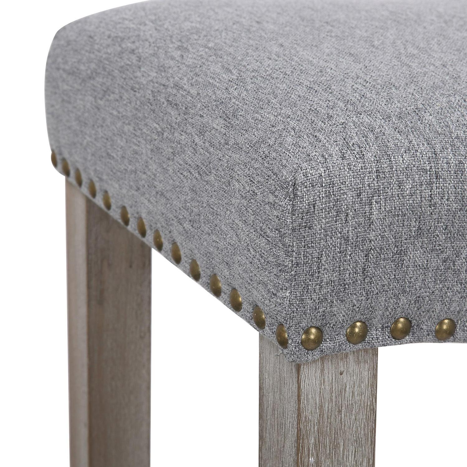 24" Inch Upholstered Saddle Seat Bar Stool (Set of 2), Antique Gray/Gray - Image 5