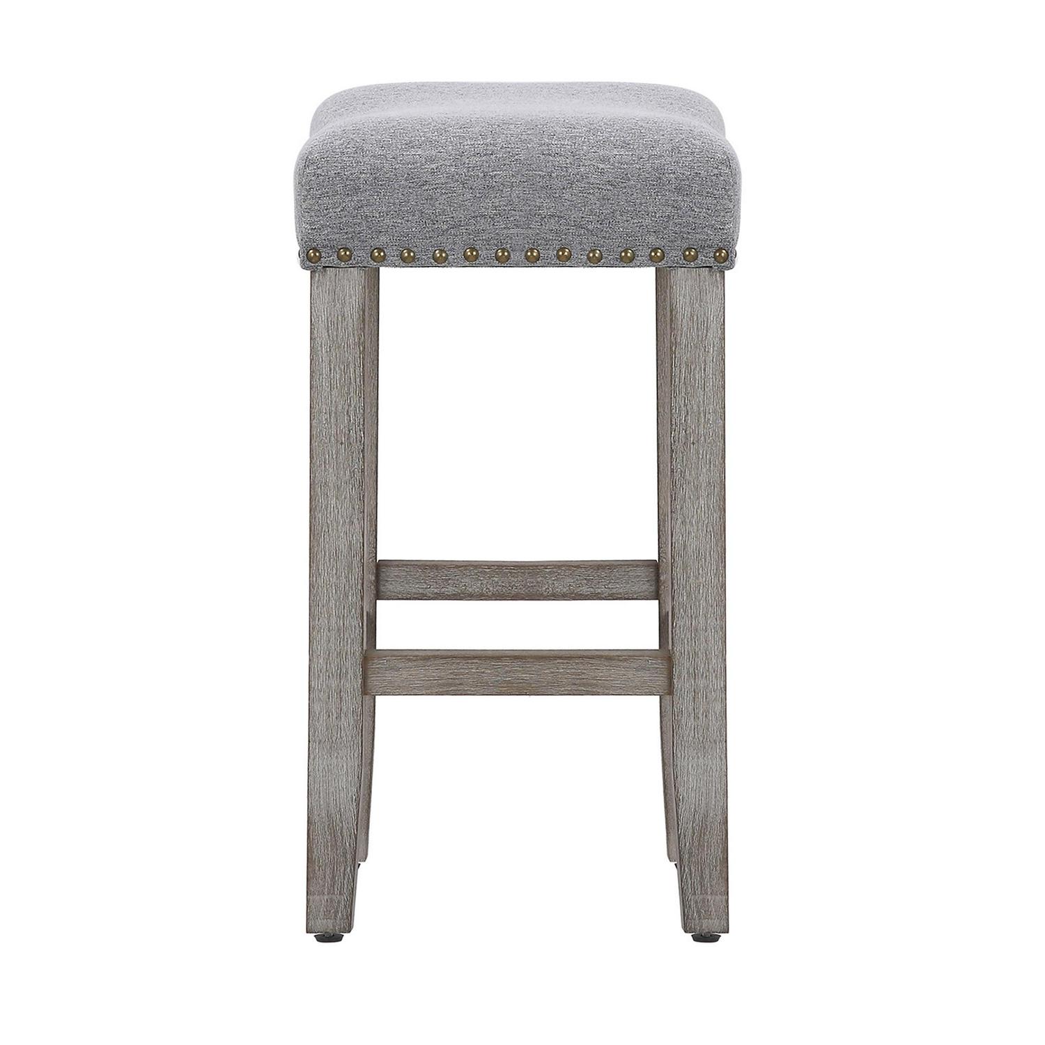 24" Inch Upholstered Saddle Seat Bar Stool (Set of 2), Antique Gray/Gray - Image 4