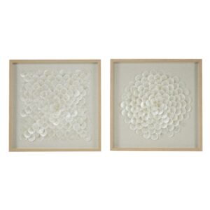 24"W, 24"H Cream Geometric Handmade Overlapping Shells Shadow Box with Canvas Backing, by DecMode (2 Count)