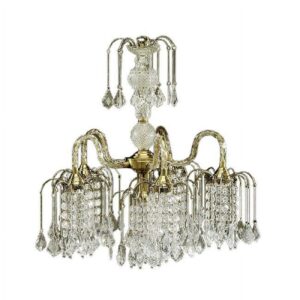 25" Tall Metal Chandelier with Antique Brass Finish and Crystal Accents