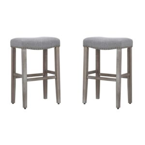 Polytrends Jameson Upholstered Polyester 29" Bar Stool - Saddle Seat (Set of 2) Gray Legs Grey