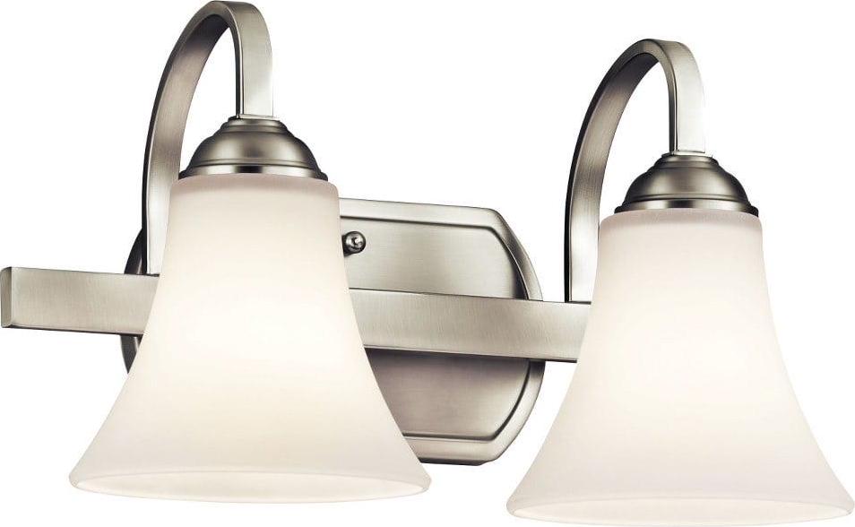 2 Light Bath Vanity Approved For Damp Locations With Transitional Inspirations 8.25 Inches Tall By 14 Inches Wide-Brushed Nickel Finish-Incandescent