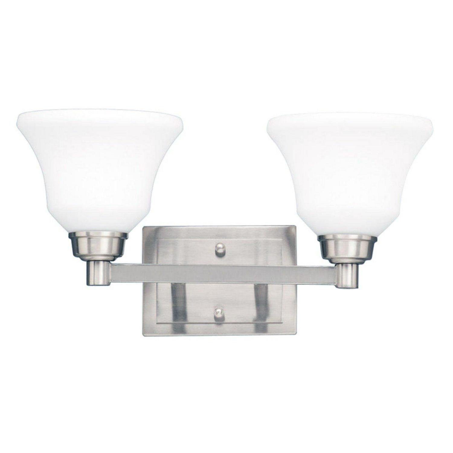 2 Light Bath Vanity Approved For Damp Locations With Transitional Inspirations 8.5 Inches Tall By 17.5 Inches Wide-Brushed Nickel Finish-Incandescent