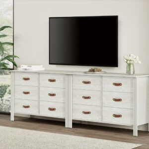 2 PCS White Dresser for Bedroom, Large Wooden Dresser with 12 Drawers, Classic Storage Cabinet for Living Room