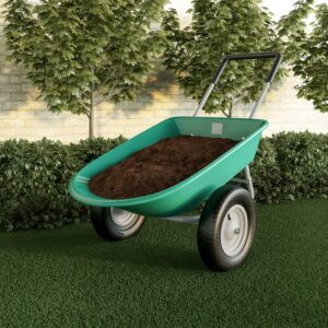Pure Garden 2-Wheeled Polyurethane 300-lb Capacity Metal Garden Wheelbarrow for DIY Landscaping (Green)