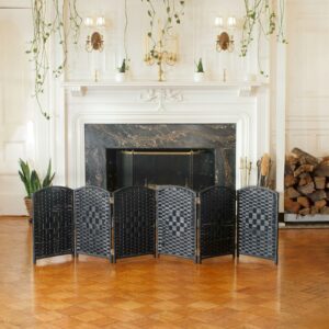 Red Lantern 2 ft. Short Diamond Weave Fiber Folding Screen - Black - 6 Panel