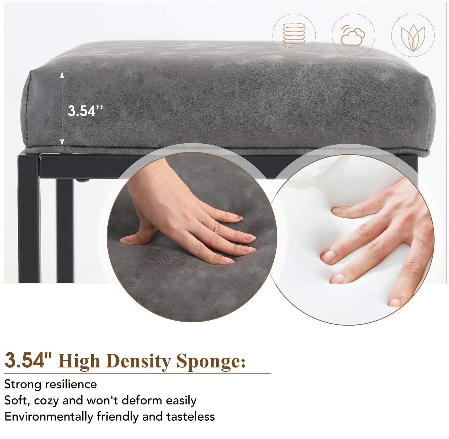 30" Counter Height Bar Stools Footrest PU Leather Set of 2 Armless Bar Stools Metal Steel Frame Base, Gray - Image 3