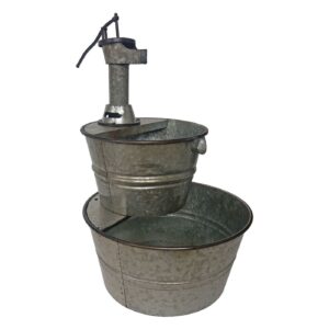 30 Inch Two Tier Rustic Galvanized Metal Barrel Fountain - Backyard Expressions