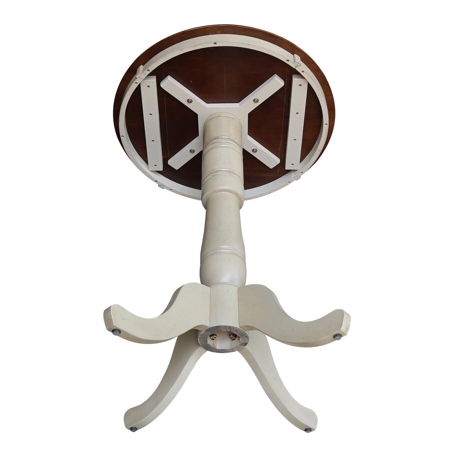 30" Round Top Pedestal Bar Height Table, 40.9"H in Antiqued Almond/Espresso - Image 3