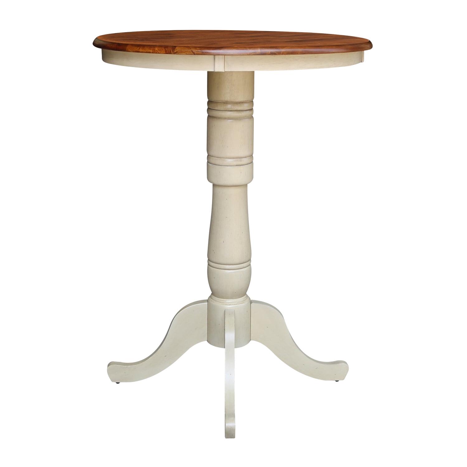 30" Round Top Pedestal Bar Height Table, 40.9"H in Antiqued Almond/Espresso - Image 4