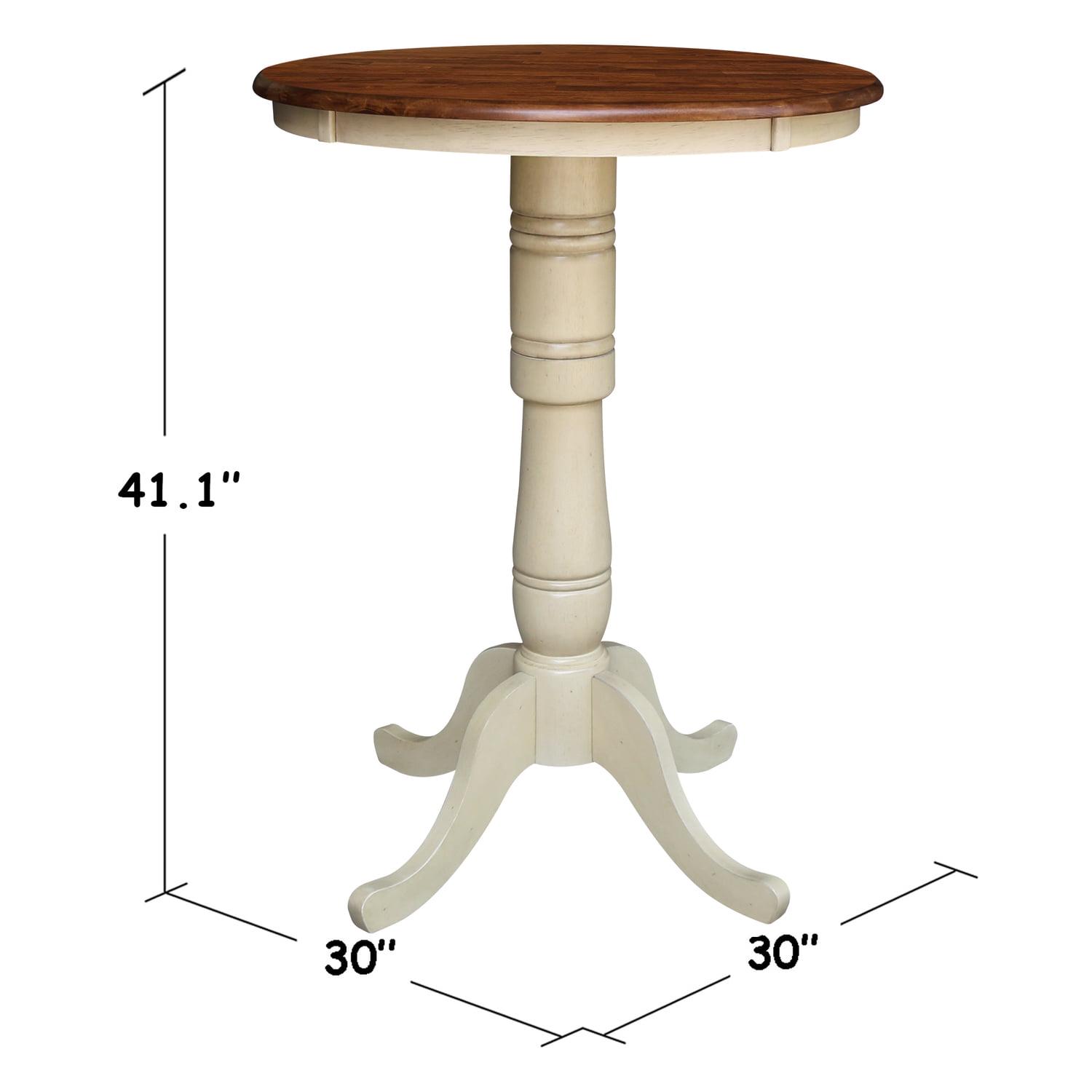 30" Round Top Pedestal Bar Height Table, 40.9"H in Antiqued Almond/Espresso - Image 2