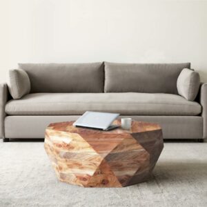 33 Inch Diamond Shape Acacia Wood Coffee Table With Smooth Top, Natural Brown- Saltoro Sherpi