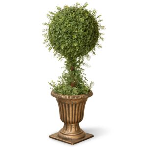 3 ft. Artificial Mini Tea Leaf Topiary, Realistic Fake Tree Potted Plant, Black and Gold Urn