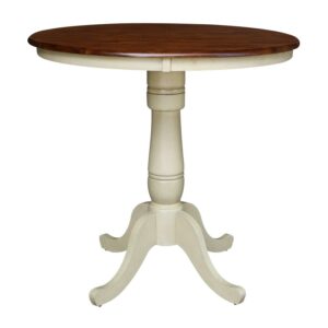 36'' Round Solid Wood Counter Height Pedestal Dining Table in Antiqued Almond/Espresso by International Concepts