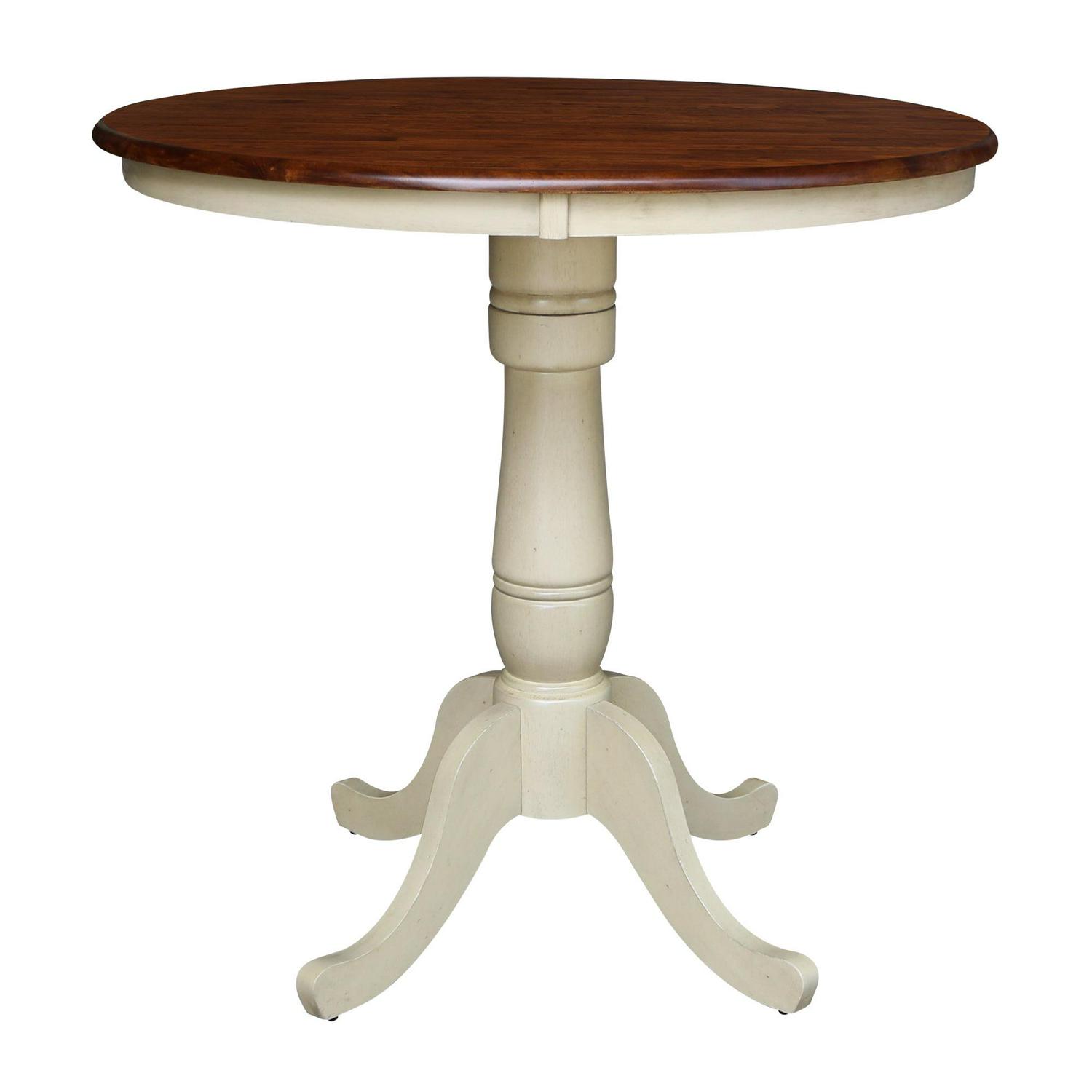 36'' Round Solid Wood Counter Height Pedestal Dining Table in Antiqued Almond/Espresso by International Concepts