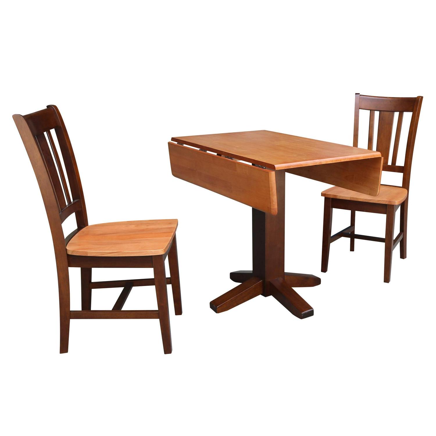 36" Square Dual Drop Leaf Table with 2 San Remo Chairs in Cinnamon/Espresso - 3 Piece Set - Image 3