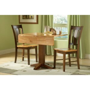 36" Square Dual Drop Leaf Table with 2 San Remo Chairs in Cinnamon/Espresso - 3 Piece Set