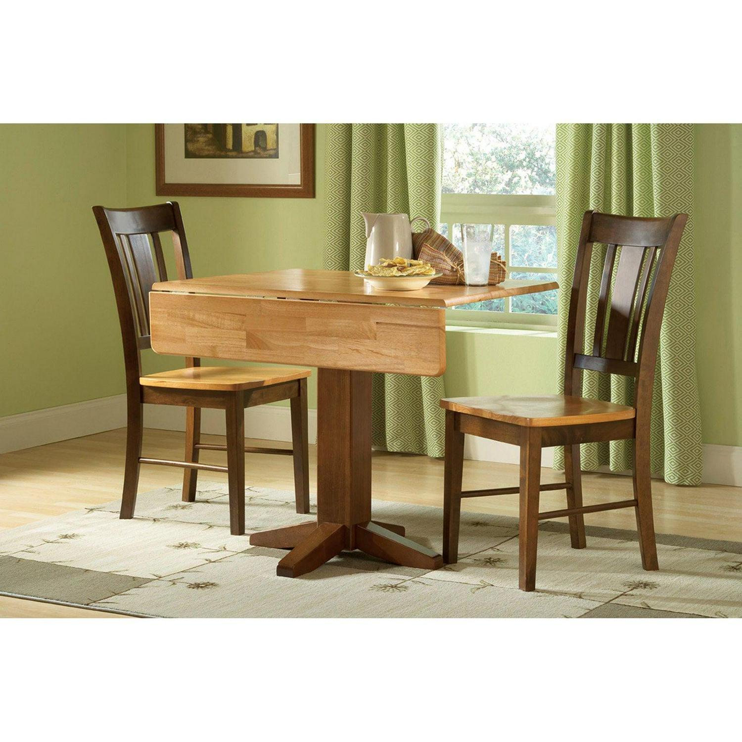 36" Square Dual Drop Leaf Table with 2 San Remo Chairs in Cinnamon/Espresso - 3 Piece Set