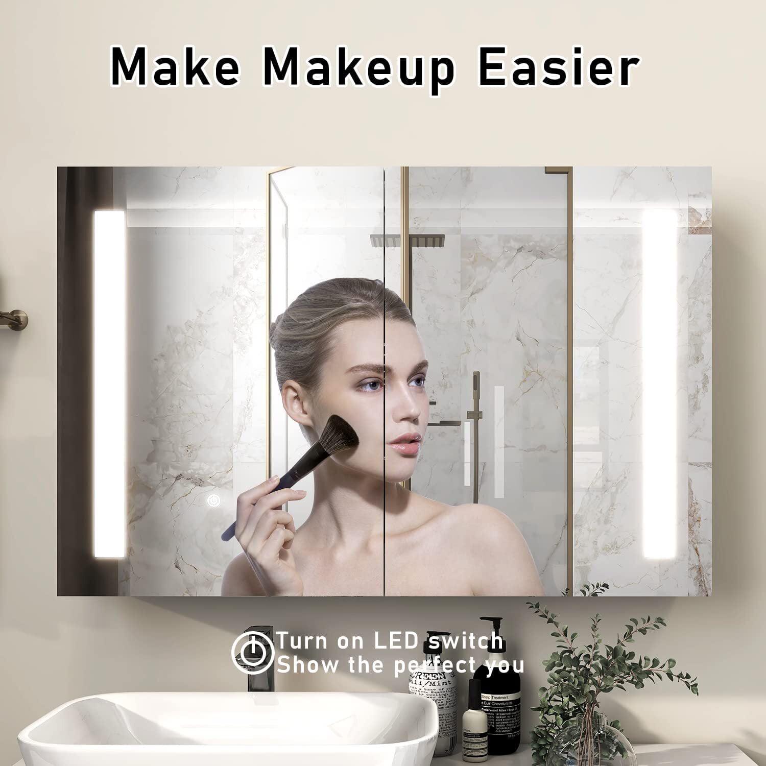 36 X 24 inch LED Lighted Medicine Cabinets with Mirror, Mriplus Wall Mounted LED Bathroom Mirror Medicine Cabinet, Double Doors Medicine Cabinet with Storage Shelves, Touch Switch, Defogger - Image 6