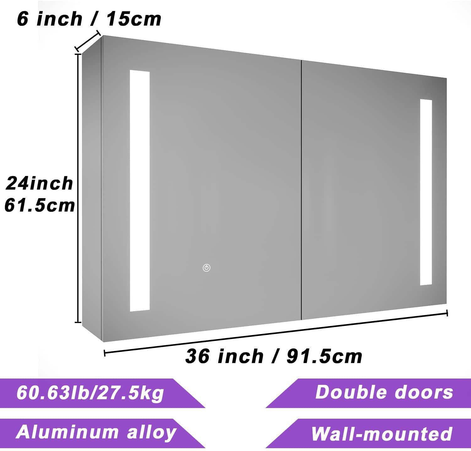 36 X 24 inch LED Lighted Medicine Cabinets with Mirror, Mriplus Wall Mounted LED Bathroom Mirror Medicine Cabinet, Double Doors Medicine Cabinet with Storage Shelves, Touch Switch, Defogger - Image 8