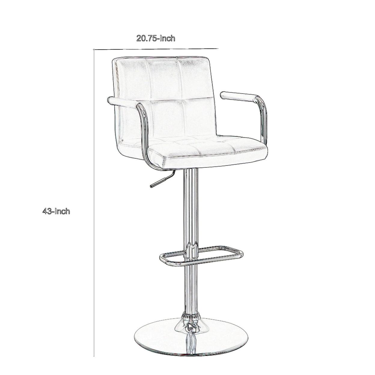 37 Inch Modern Swivel Bar Stool, Grid Stitching, Adjustable, Black, Chrome- Saltoro Sherpi - Image 5