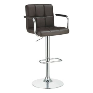 37 Inch Modern Swivel Bar Stool, Grid Stitching, Adjustable, Black, Chrome- Saltoro Sherpi