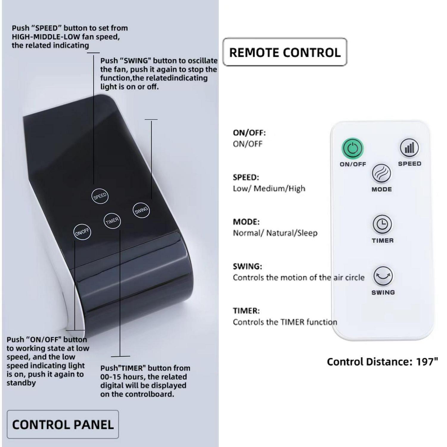 Dubbin 38 in 3-Speed Bladeless Oscillating Electric Household Fan - Image 8
