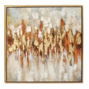 39" x 39" Abstract Framed Wall Art with Gold Frame, by DecMode