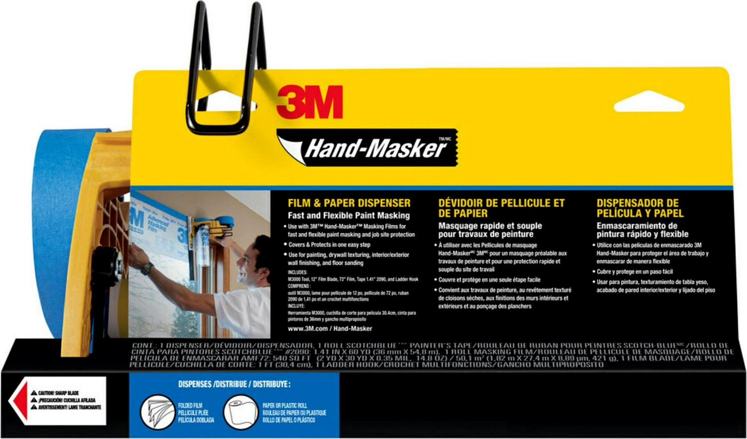 3M Hand-Masker Masking Film & Tape, Job Prep, Paint Supply, M3000-PAK-SC, 1 Kit