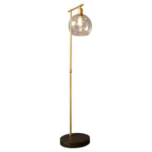 Creative Co-Op Metal Floor Lamp with Glass Globe Shade, Antique Brass and Wood