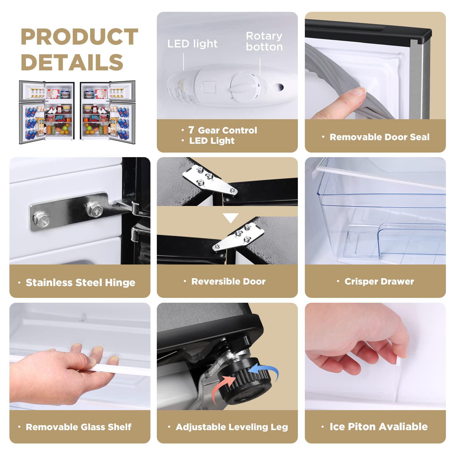 3.1 Cu.Ft Compact 2 Doors Refrigerator, 37dB Quiet Mini Fridge with Freezer, 7-Settings Mechanical Thermostat, Small Refrigerator for Bedroom Office, Dorm or Garage, Black - Image 6